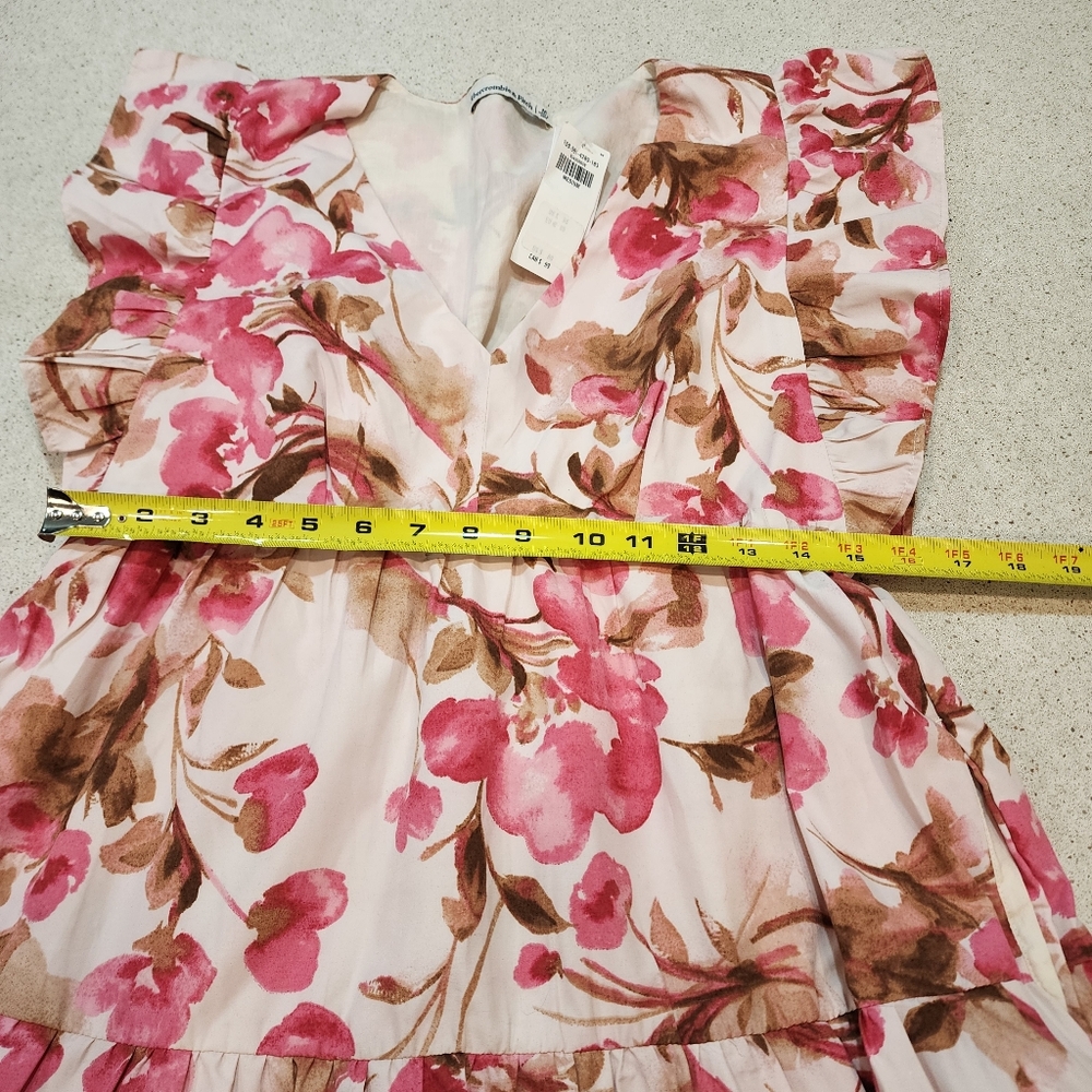 Abercrombie Fitch Dress Medium Floral Pink Whimsy Romantic Garden Fairy Ruffle - Picture 3 of 9